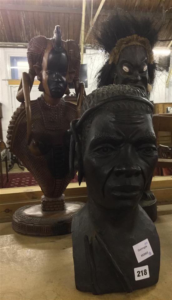 Three African wood figures / busts